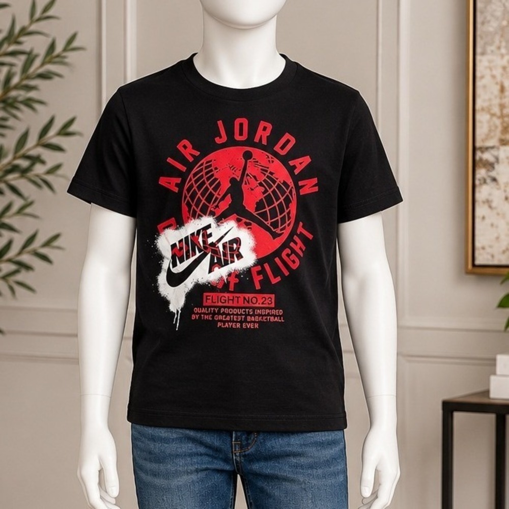 Jordan Boys T-Shirt Flight No. 23 Jumpman Graphic Black Red Size Large 12-13